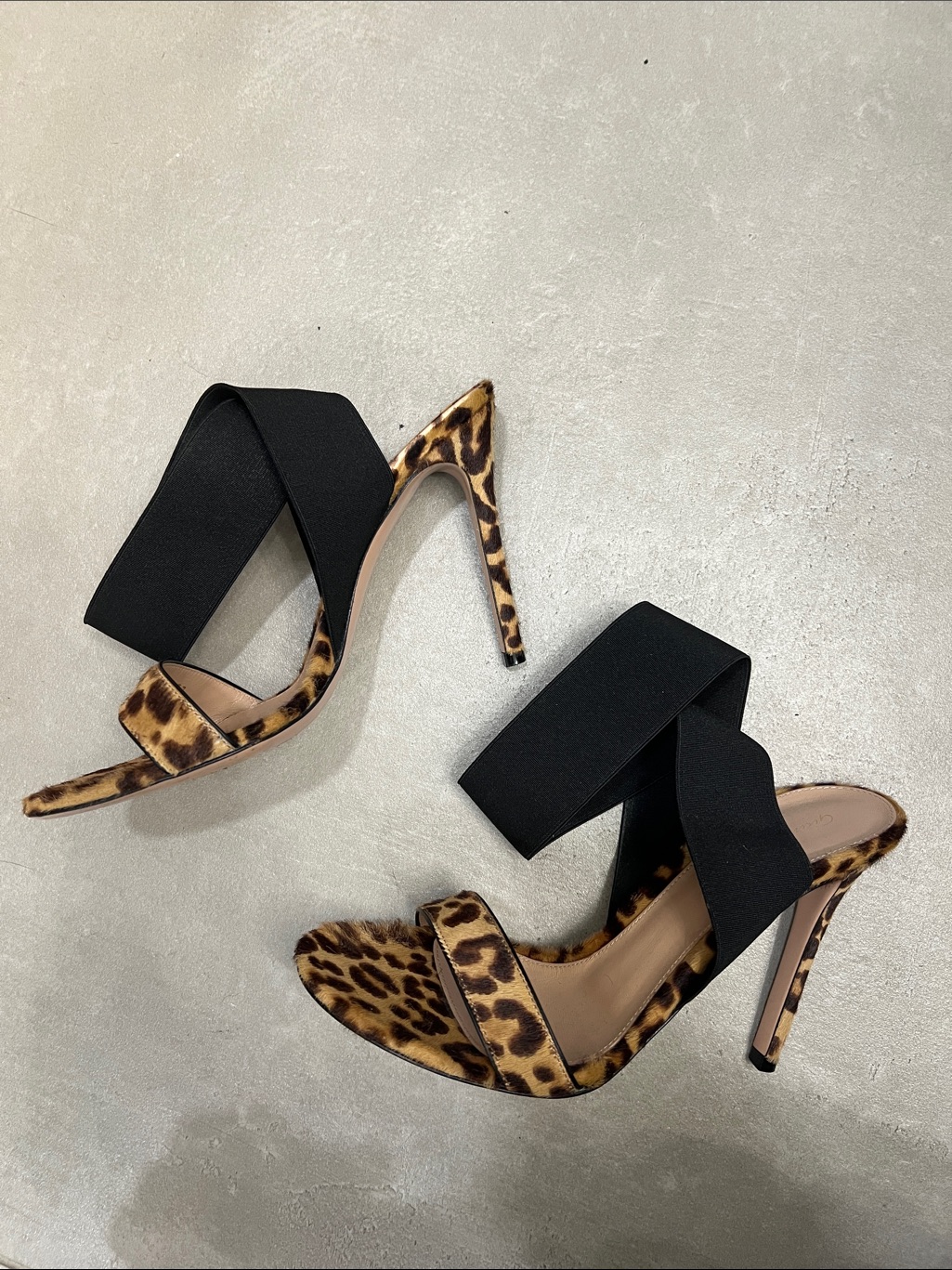 Gianvito Rossi Leopard Print Stiletto Sandals With Black Crossover Straps
